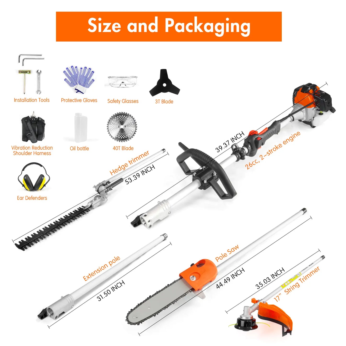Transform Your Lawn Care with the NEOTEC 5-in-1 Multi-Functional Trimming Tool Set - String Trimmer, Hedge Trimmer, Brush Cutter, Edger, and Pole Saw